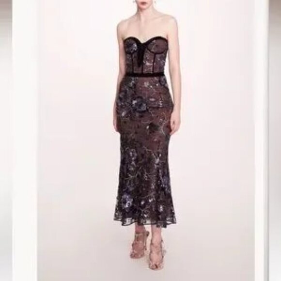 MARCHESA NOTTE***Elegant Black and Blue Strapless Midi Dress**US 4 $795 NWT - Picture 6 of 6